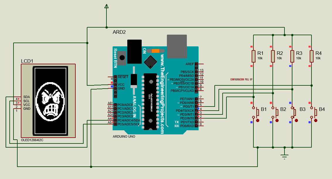 Diagrama del Circuito Arduino, OLED y Botones (Parte 1)