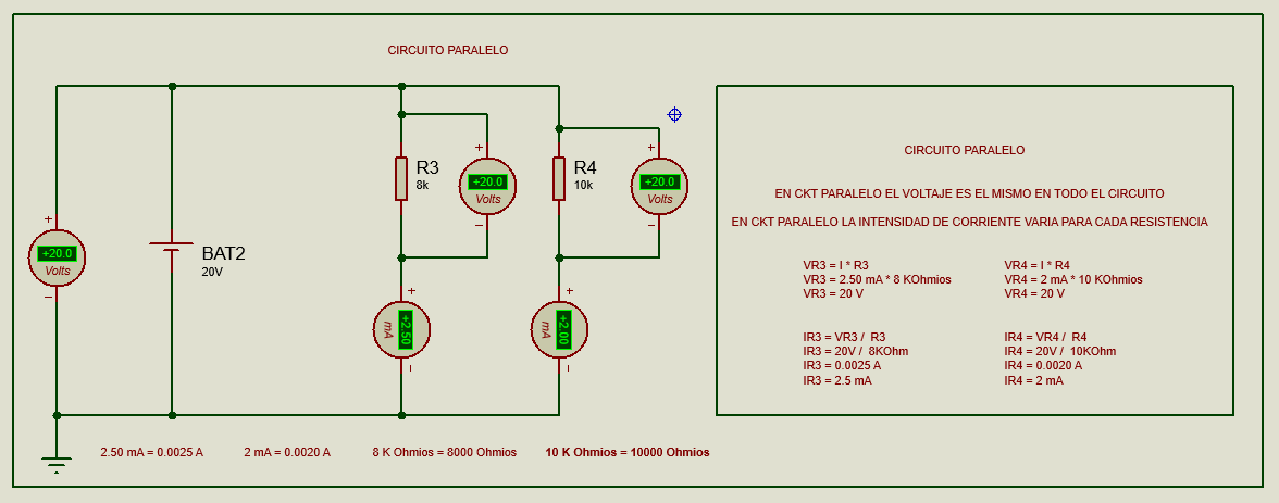 Ejemplo simulado de circuito en paralelo