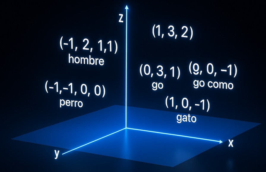 Representación del un espacio 3d y las palabras como vectores